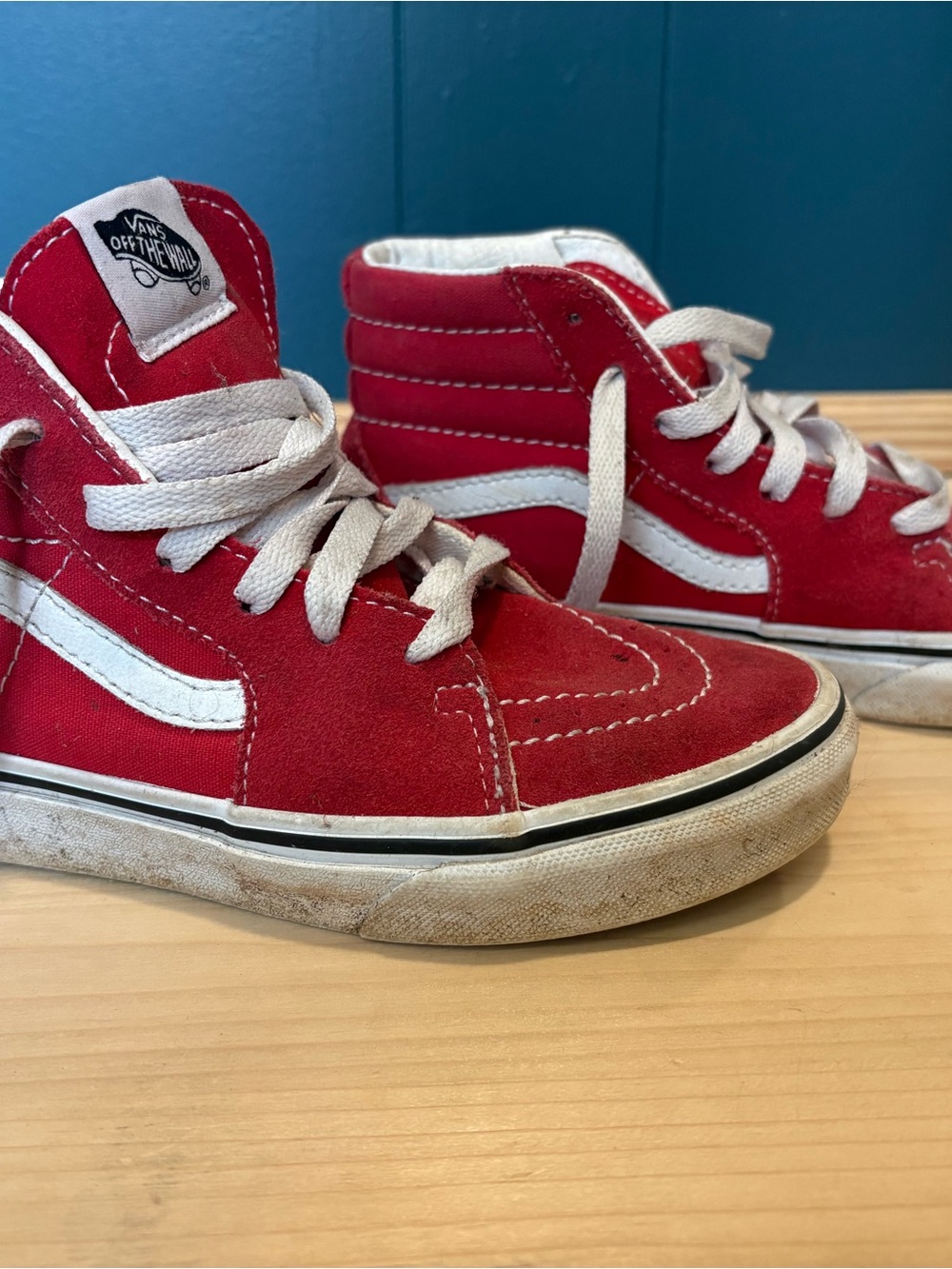 Vans Kids Red High-Top Sneakers with White Stripe